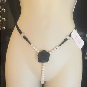 Black and White Pearl Embellished micro Thong